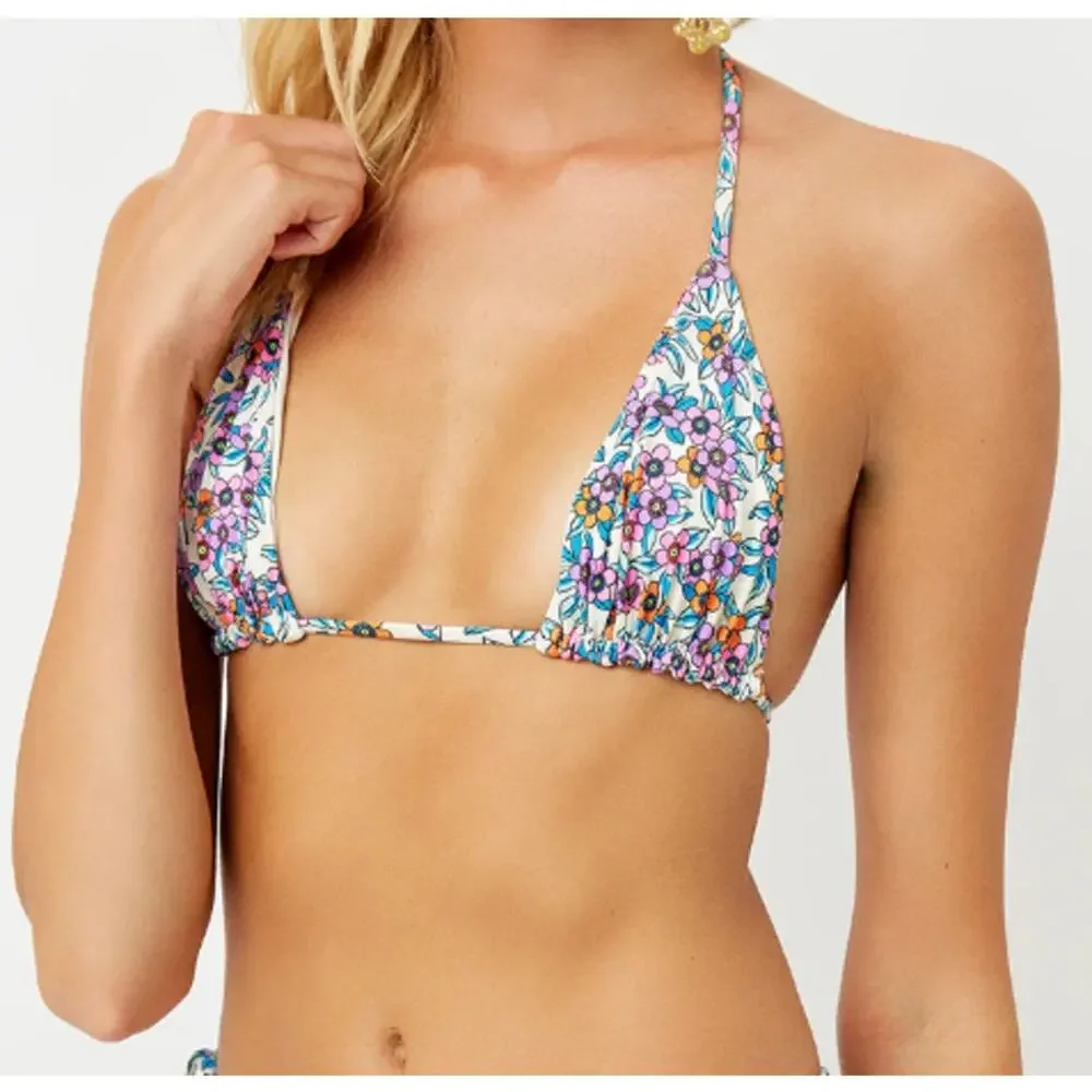 Frankie’s Bikinis Tia Floral Triangle Halter Bikini Top Swimsuit Flower Farm